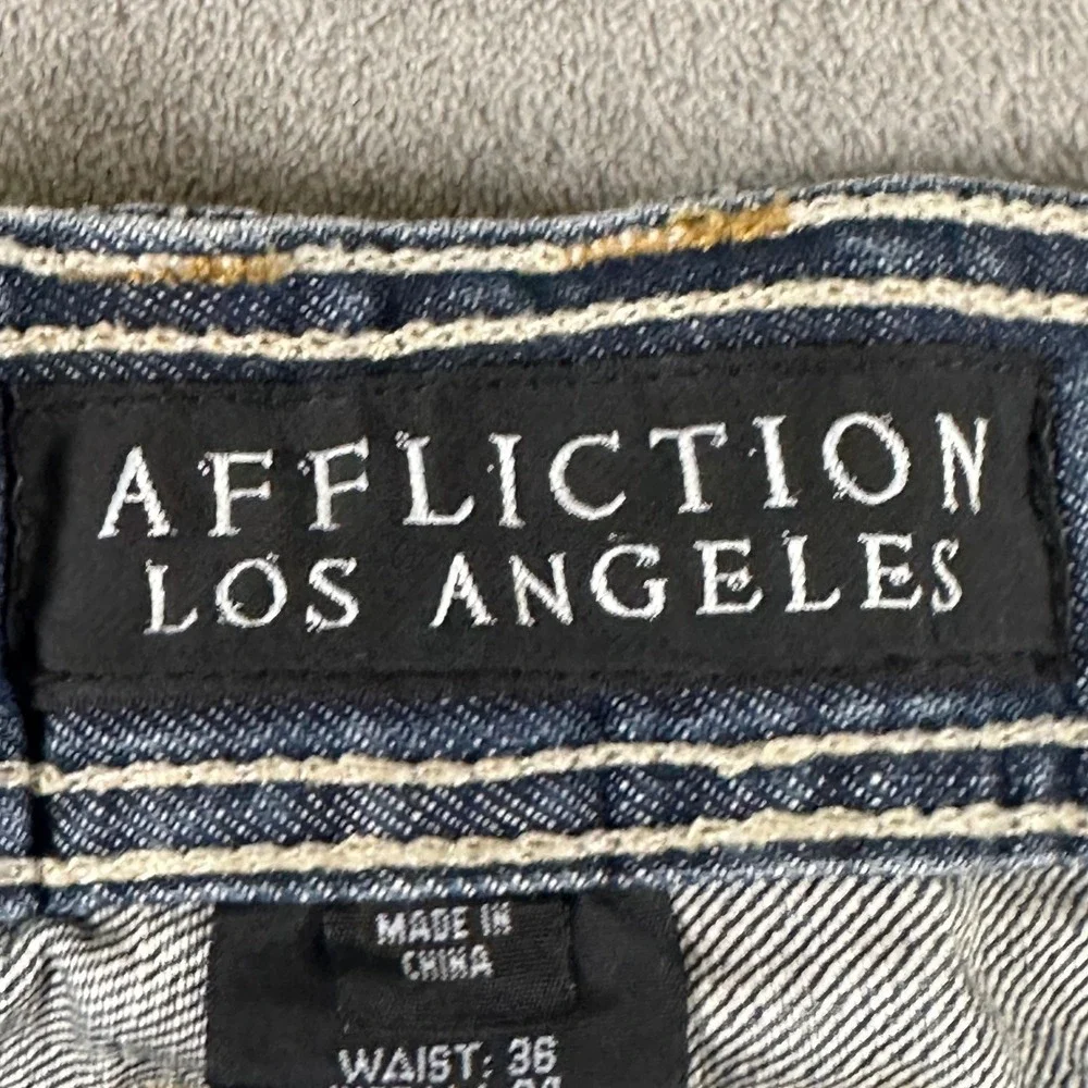 Affliction Los Angeles Cooper Relaxed Fit Jeans Mens 36x34 Blue Distressed Y2K